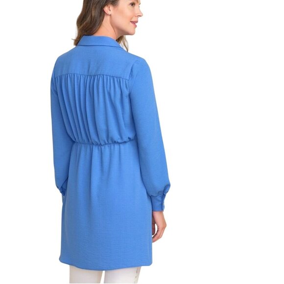 Joseph Ribkoff Tie Front Blouse Tunic Blue Mother Of Pearl Button Size 6 - Picture 4 of 8